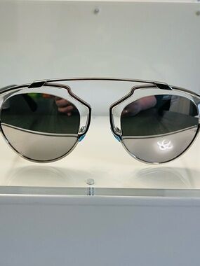 Dior Sunglasses Silver Metal Double Brow Sunglasses with Gray Lenses